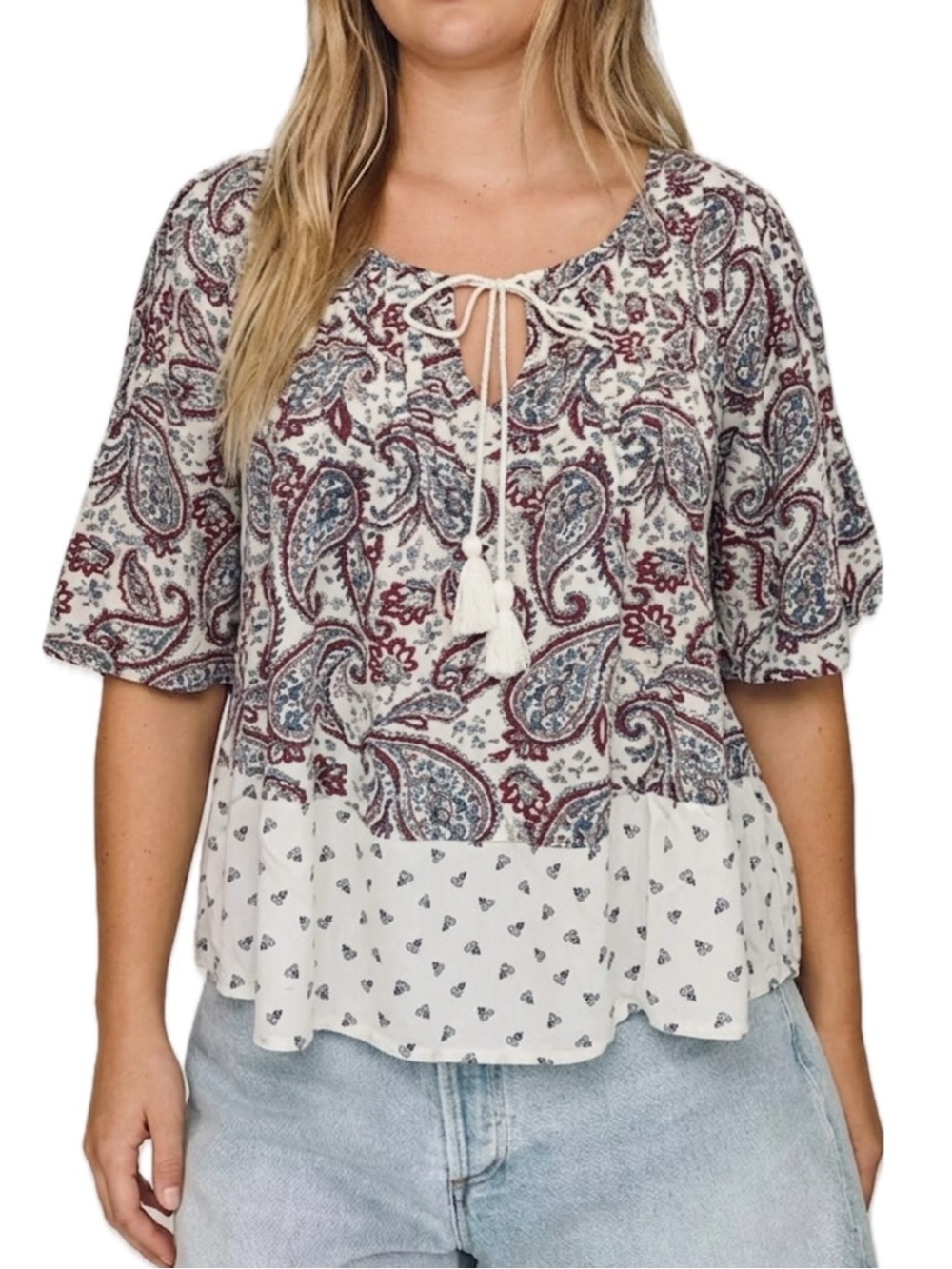Abercrombie & Fitch Paisley Mixed Print Flutter Sleeve Peasant Top Womens Large
